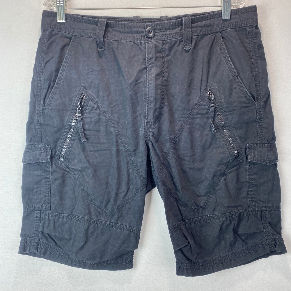 Armani Exchange Cargo Shorts Mens 33 Black Ripstop Multi-Pocket Utility Zip 0592
